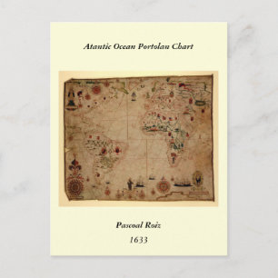 1633 Atantic Ocean Portolan Chart - Pascol Roiz Vykort
