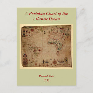 1633 Atantic Ocean Portolan Chart - Pascol Roiz Vykort