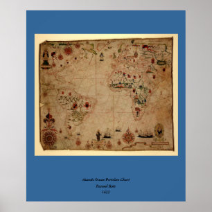 1633 Portolandiagram för atlantiskt hav - Pascoal Poster