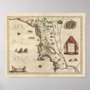 1640 karta "Nova Belgica Et Anglia Nova ", Poster