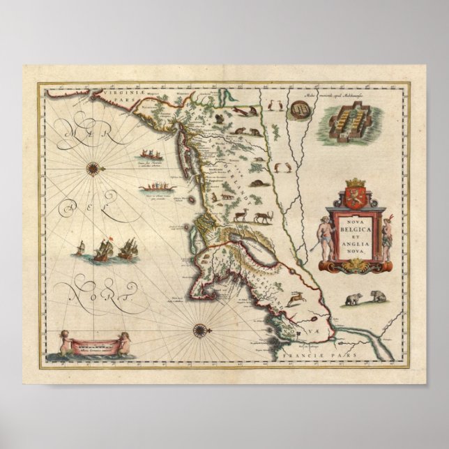 1640 Karta ’Nova Belgica Et Anglia Nova’ Poster (Framsidan)