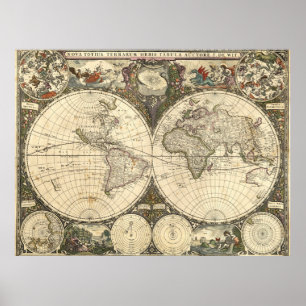 1660 Världskarta av Frederick de Wit Poster