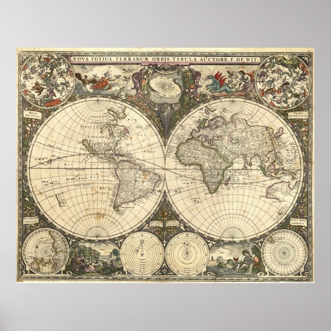 1660 World Map by Frederick de Wit Poster (Framsidan)