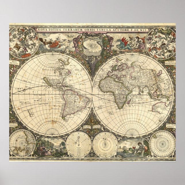 1660 World Map by Frederick de Wit Poster (Framsidan)