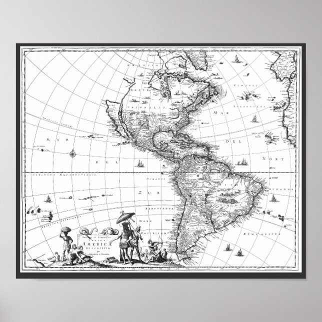 1671 Karta Totius Americae-beskrivning Poster (Framsidan)
