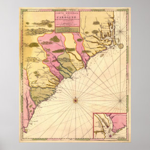 1683 South Carolina Karta Poster