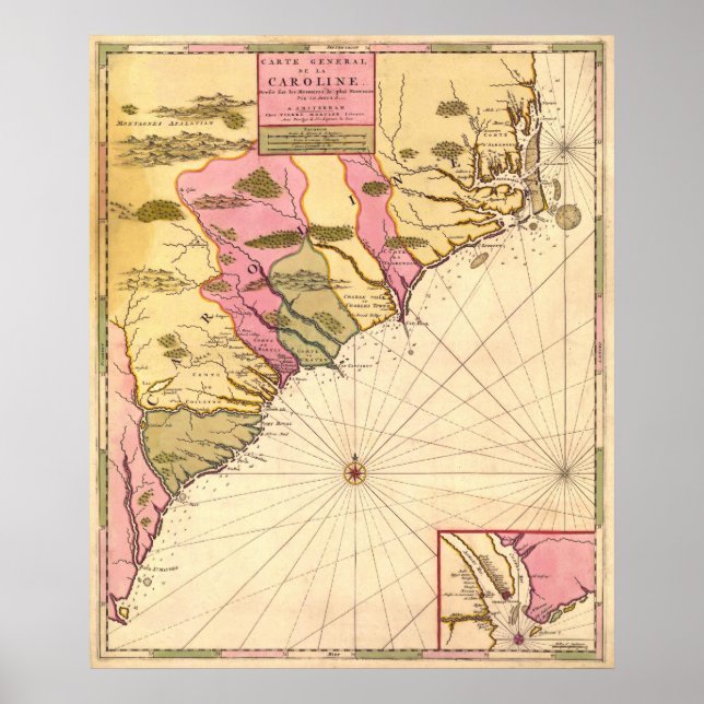 1683 South Carolina Karta Poster (Framsidan)