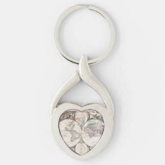 1685 Bormeester karta över världen Twisted Heart Silverfärgad Nyckelring