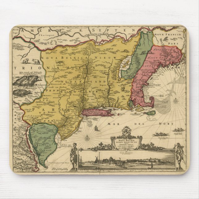 1685 Karta - Nya Belgien, Nya världen, Nya England Musmatta (Framsidan)