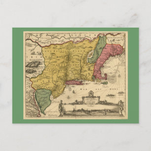 1685 Karta - Nya Belgien, Nya världen, Nya England Vykort