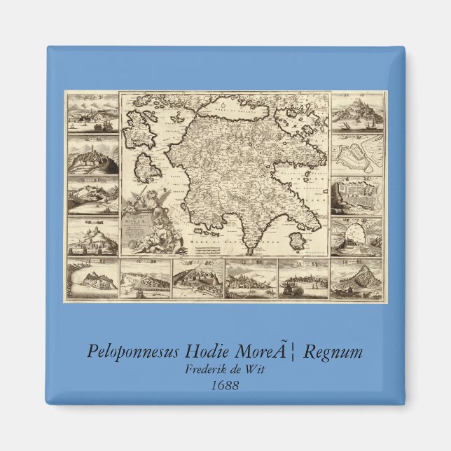1688 Grekland / Peloponnesisk Karta Magnet (Framsidan)