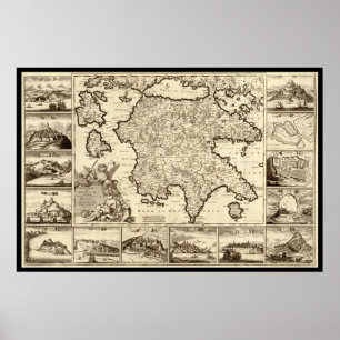 1688 Grekland / Peloponnesisk Karta Poster