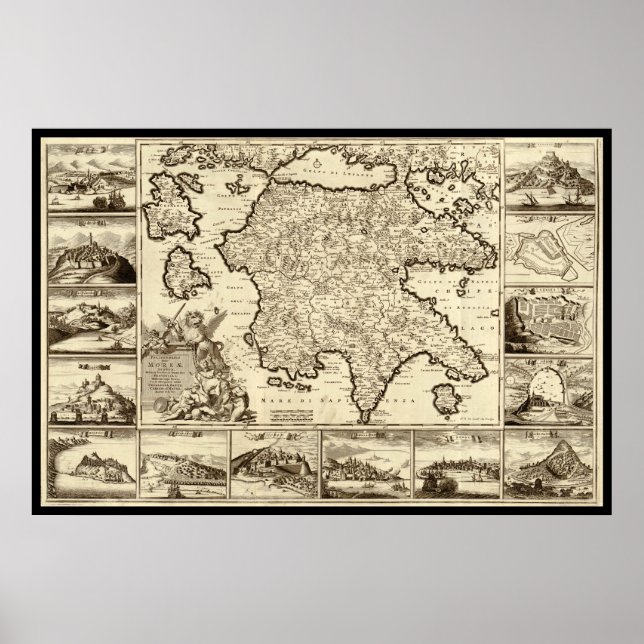 1688 Grekland / Peloponnesisk Karta Poster (Framsidan)