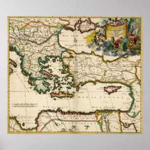 1690 Karta i Östra Medelhavet Poster