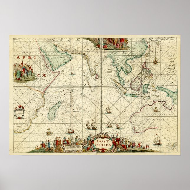 1690 Sea Chart from Dutch Öster India Company Poster (Framsidan)