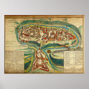 1691 Fransk Karta i staden Kamianets Podilskyi Poster
