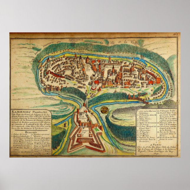 1691 Fransk Karta i staden Kamianets Podilskyi Poster (Framsidan)