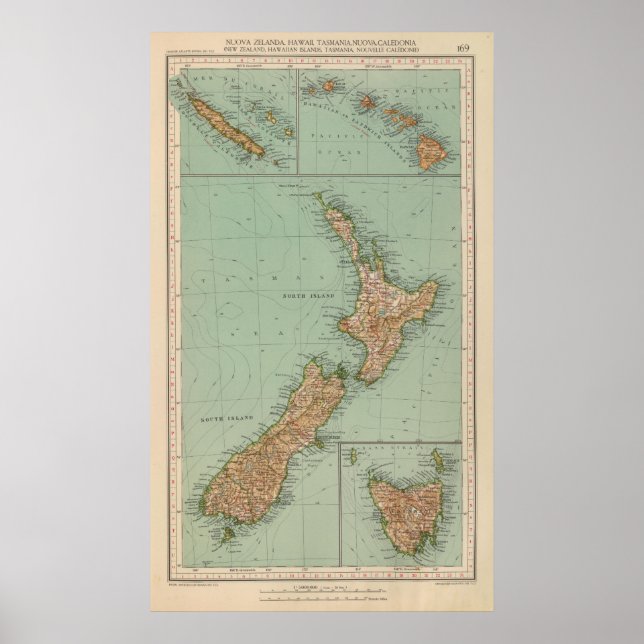 169 Nya Zeeland, Hawaii, Tasmania Poster (Framsidan)