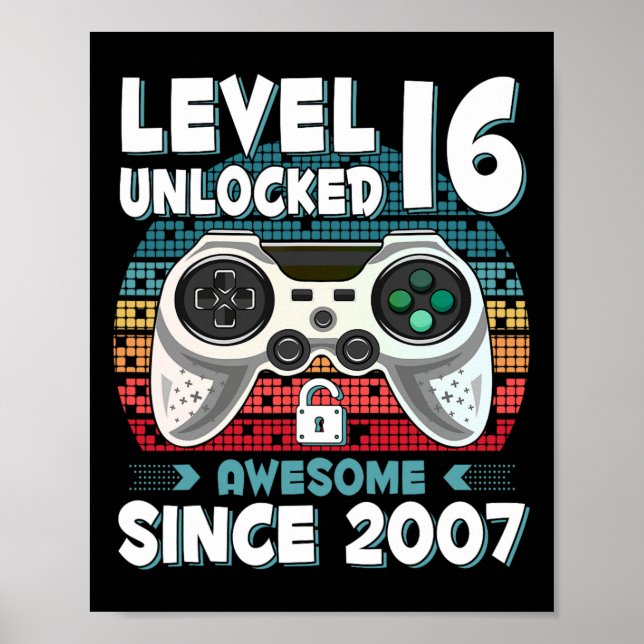 16 år gamla Bday Son Boy Funny Gamer 16 år gamla B Poster (Framsidan)