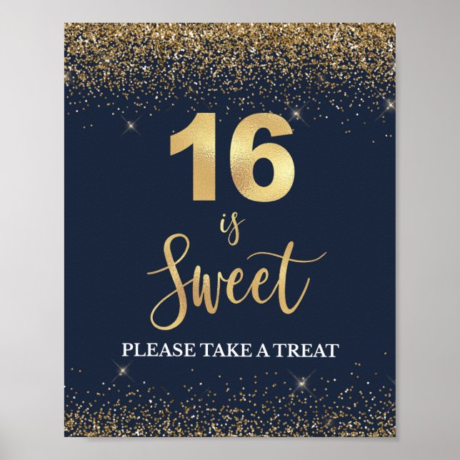 16 är Sweet, ta ett Treat Navy & Guld-tecken Poster (Framsidan)