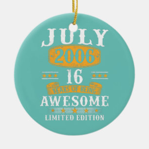 16-årig gåva Vintage juli 2006 16:e födelsedagen Julgransprydnad Keramik