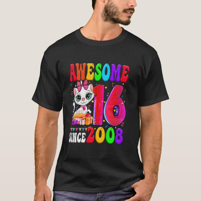 16-års födelsedagsfest Söt katt 16 år Grym T Shirt (Framsida)