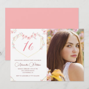 16-års födelsedagsinbjudningar Boho Floral Foto Inbjudningar