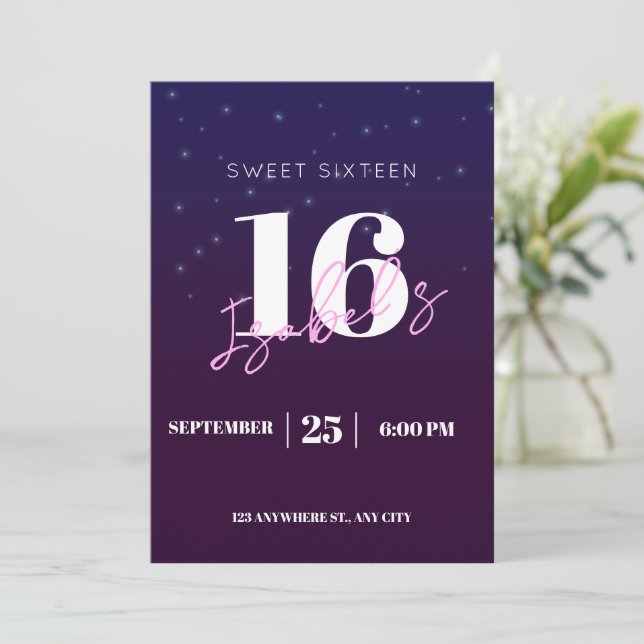 16-års inbjudan för tjej Digital Sweet 16 (Stående Fram)