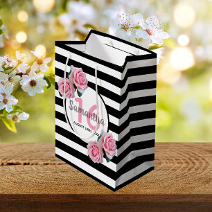 16-årsdag chic rosa ros svartvit rand