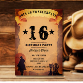 16-årsdag cowboygammal papper häst på party inbjudningar