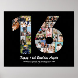 16-årsdag Nummer 16 anpassad fotokollage Poster