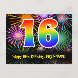 16-årsdag – Roligt fyrverkerimönster + Regnbåge 16 Vykort
