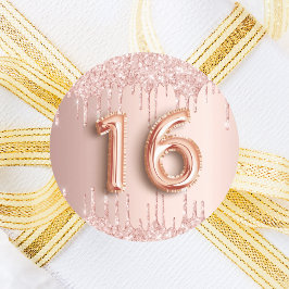 16-årsdag söt 16 ro guld glitter runt klistermärke