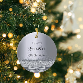 16-årsdagen för silver elegant metallic namn julgransprydnad keramik