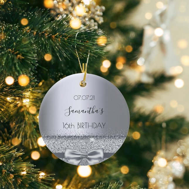 16-årsdagen för silver elegant metallic namn julgransprydnad keramik (Skapare uppladdad)