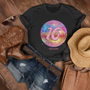 16-årsfest Guld Rosa Glitter Diskokula T Shirt