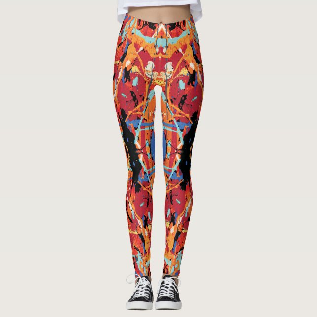 16 Bit Skurk Orange Svart Abstrakt Fläck Leggings (Framsida)