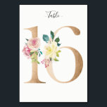 16-Blommigtars Bordsnummer med gyllene kort<br><div class="desc">Glytt nummer med bordsnummer för mjuk pastellproduktion av blommigt. Anpassa teckensnittet stil,  storlek och färg.</div>