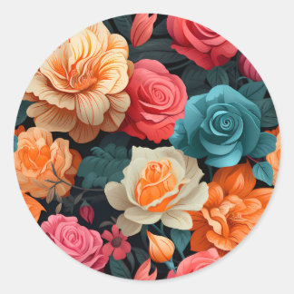 #16-Blommönster Runt Klistermärke