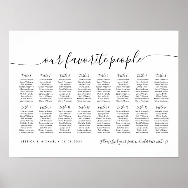 16 Bord Elegant Våra Favoritpersoner Placeringspla Poster (Framsidan)