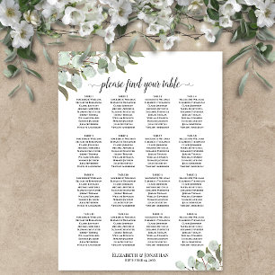 16 Bord Eucalyptus Kvistar Bröllops Sittplatskarta Poster