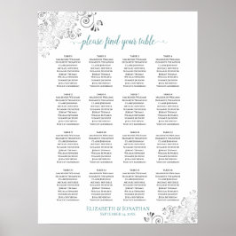 16 Bord frilly Bröllop-sätesdiagram vit och skalad Poster