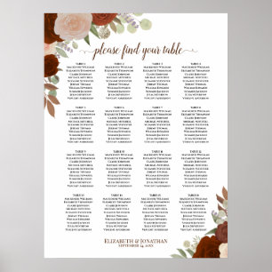 16 Bord Höstdiagram för säten i Boho Bröllop Poster