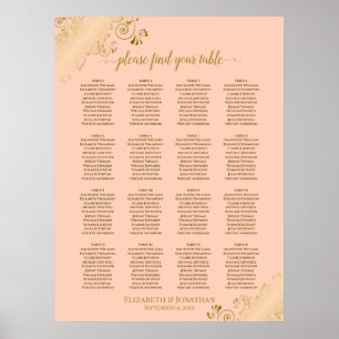 16 Bord korallpersika och sätesdiagram för Guld Br Poster
