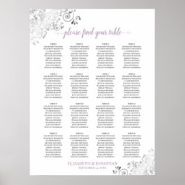 16 Bord Lacy Bröllop Seating Chart White Lavender Poster