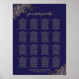 16 Bord Lacy Guld Bröllop, marinblå marinblå marin Poster