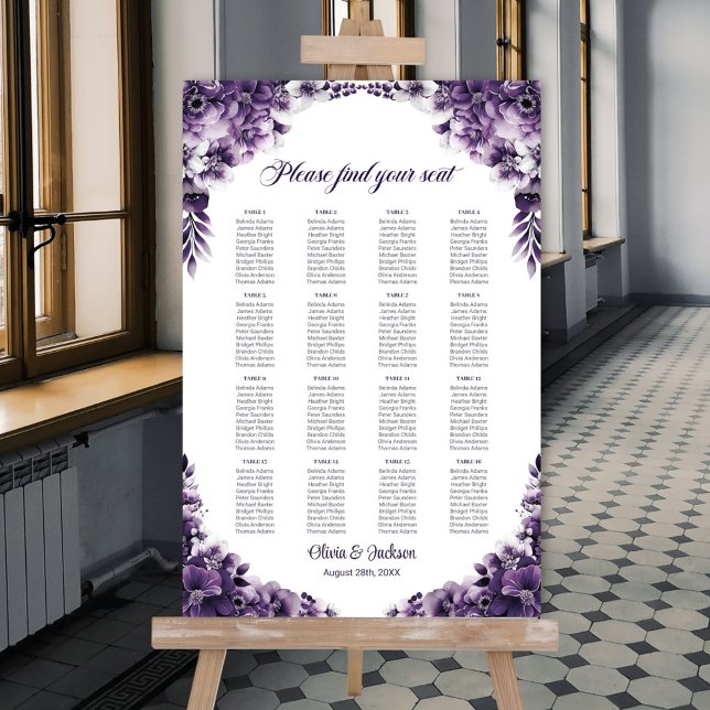 16 Bord Lila Blommig Bröllopsplatskarta Poster (Skapare uppladdad)