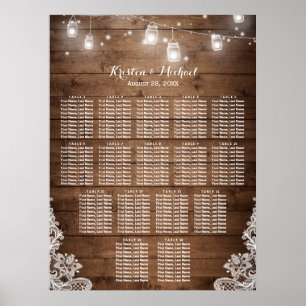 16 Bord Rustic String Ljus Sittdiagram Poster