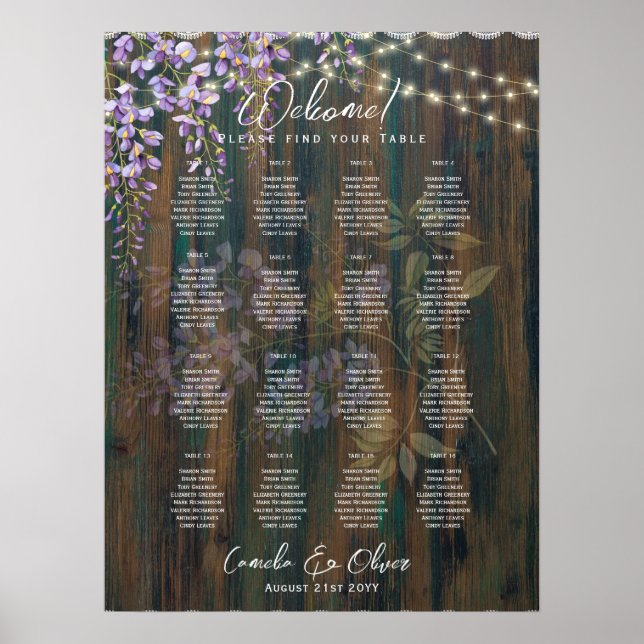 16 Bord Rustic WISTERIA Snöre SATING CHART-skum B Poster (Framsidan)