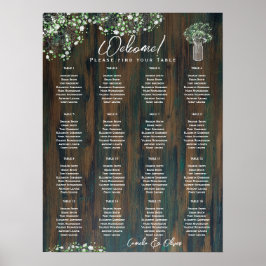 16 Bord Rustic Wood Gypsophila SEATING CHART Foam Poster